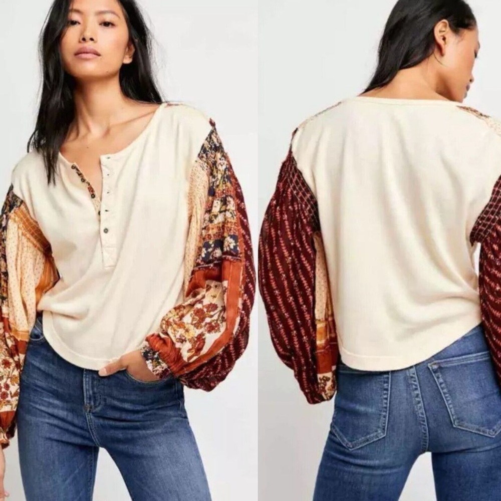 NWT Free People Light Magic Henley Top Vanilla Crème